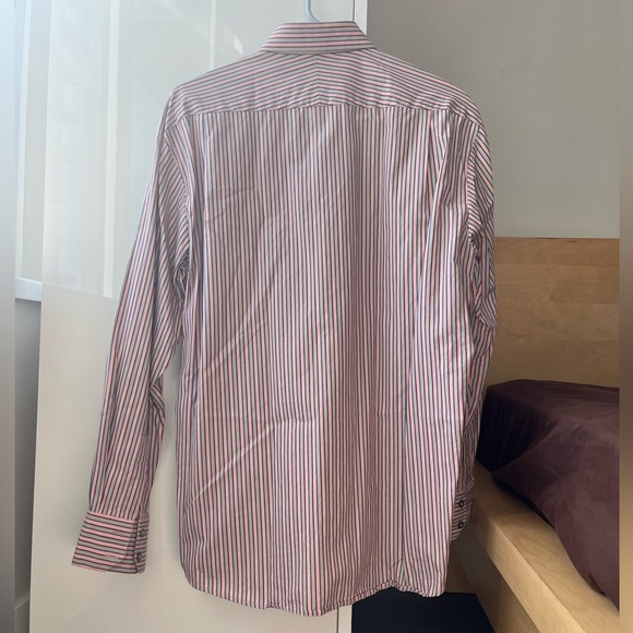 TRUGEN 트루젠 Men’s Pink and Blue 100% Cotton Striped Dress Shirt - Size Medium - Picture 2 of 3